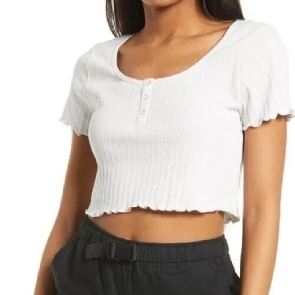 BP Womens Short Sleeve rib Crop Top